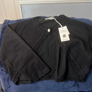 Grace Karin 3/4 sleeve black cover up with pearl button NWT